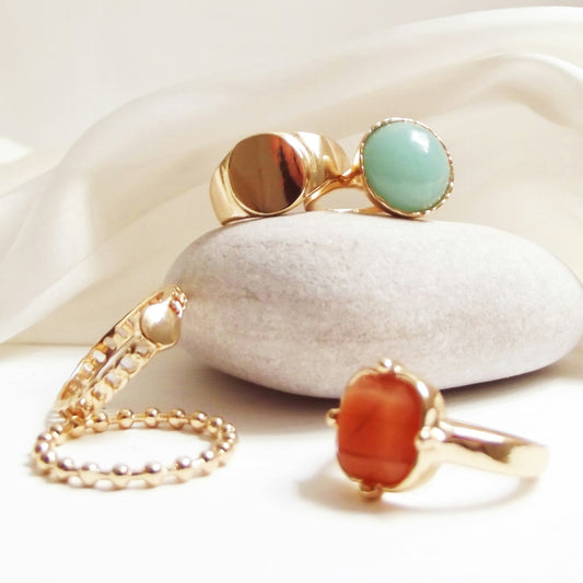 Gold Carnelian Chain Ring Set