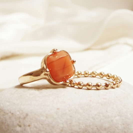 Gold Carnelian Chain Ring Set