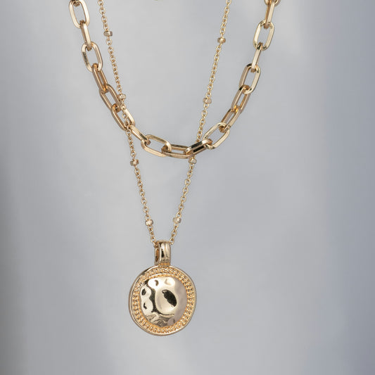Gold Layered Chain Necklace with Pendant