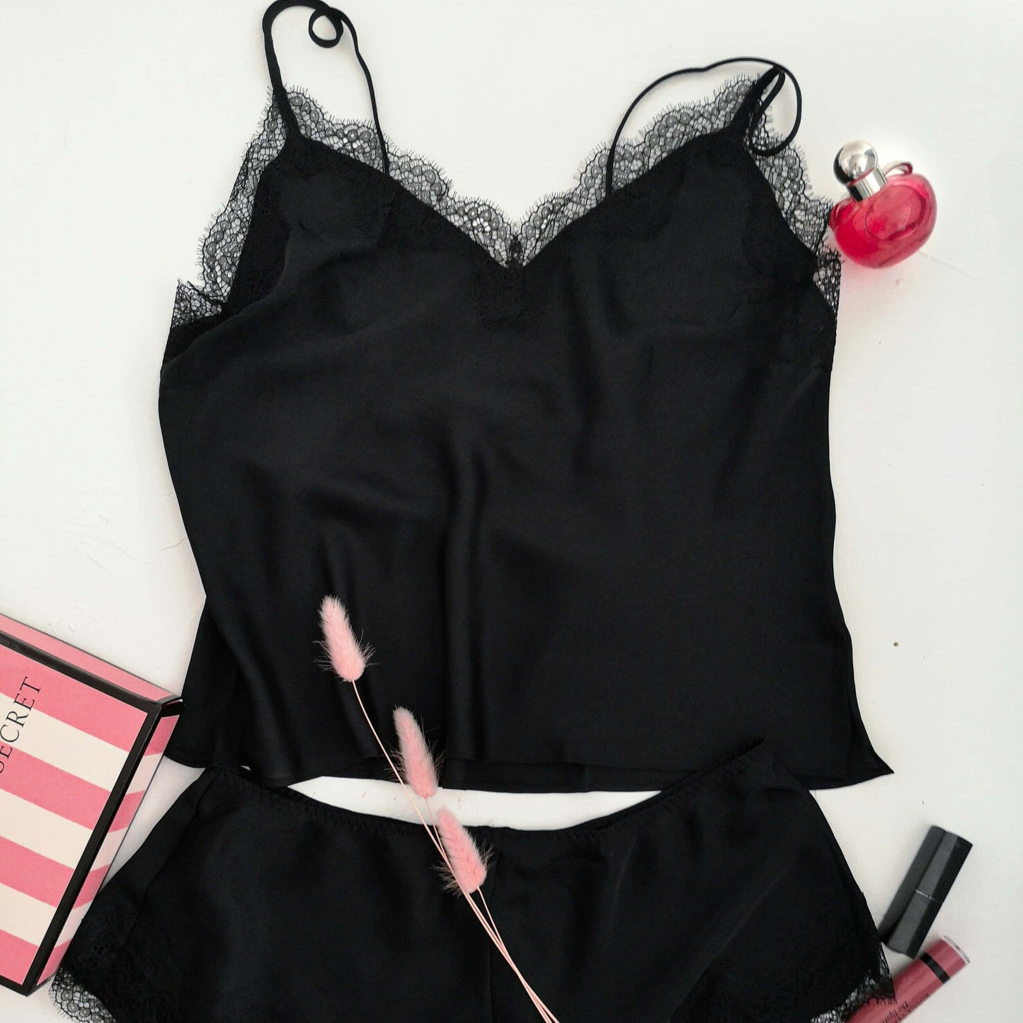 Black Lace-Trim Sleep Set